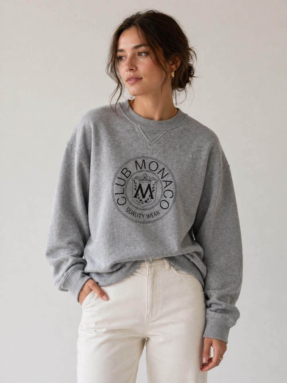Club Monaco Gray Sweatshirt with Black Crest Logo Size S
